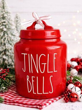 Rae Dunn JINGLE BELLS Red Canister 🎄 Farmhouse Christmas Decor